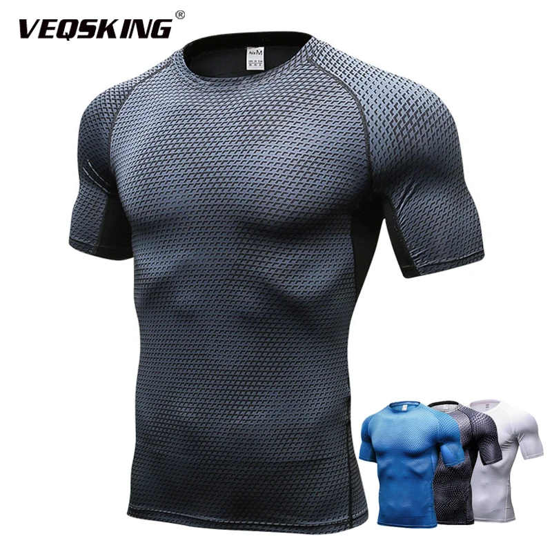 Men's Running Training Shirt Sweat - Draining Clothes Short Sleeve Compression Workout Clothing Men | Спорт и развлечения