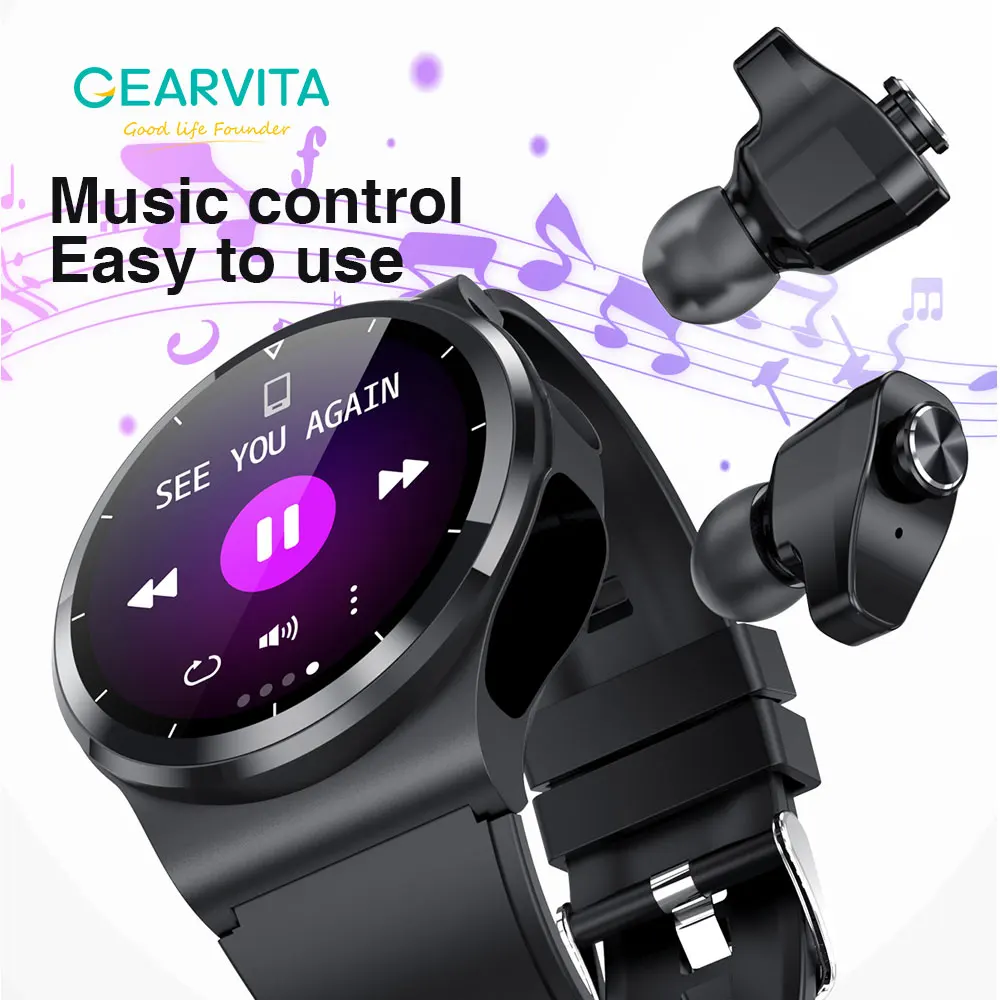 GEARVITA GT69 Smart Watch TWS Earphone BOSCH Accelerometer Heart Rate Blood Pressure / Oxygen BT Call / Music Smartwatch
