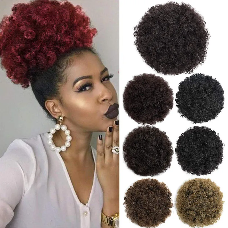 

Kong&Li African Fluffy Artificial Afro Woman Drawstring Puff Bun Puffs Ponytails Bun Wrap Natural Hair Styling Accessory