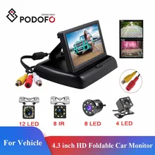 Podofo – moniteur de vue arrière de voiture pliable HD, écran LCD TFT de 4.3 pouces avec caméra de recul à Vision nocturne pour véhicule