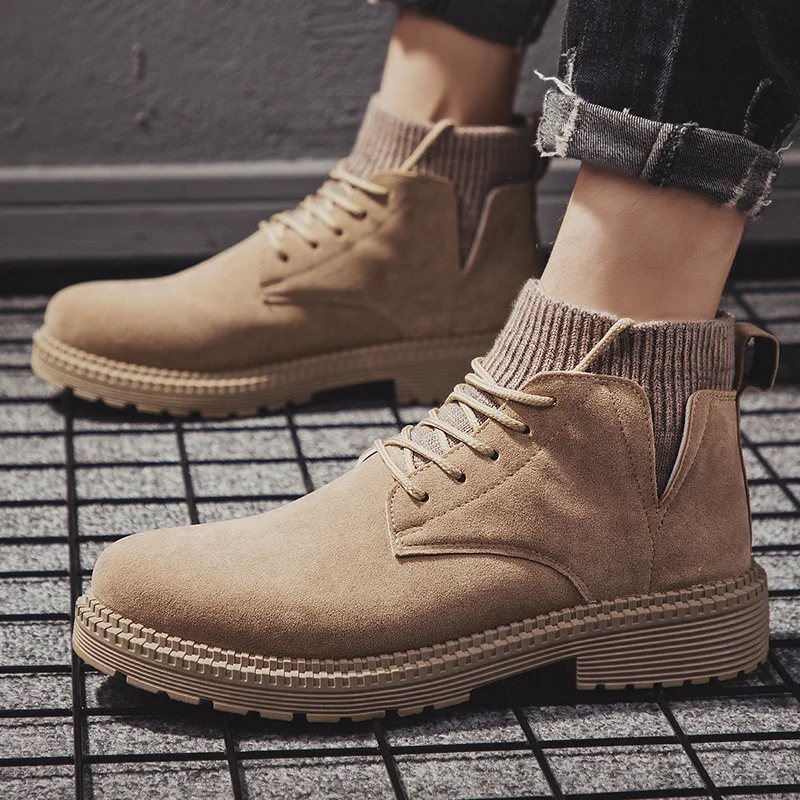 

New Style Socks Martin Boots Men's Hight-top British Style Autumn And Winter New Style Outdoor Worker Boot Men ji che xie Short