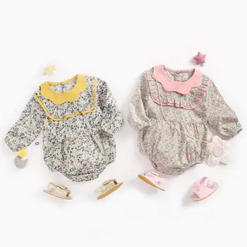 

Baby jumpsuit spring and autumn newborn clothes 100% cotton baby onesies flowers single-breasted girls long-sleeved jumpsuit