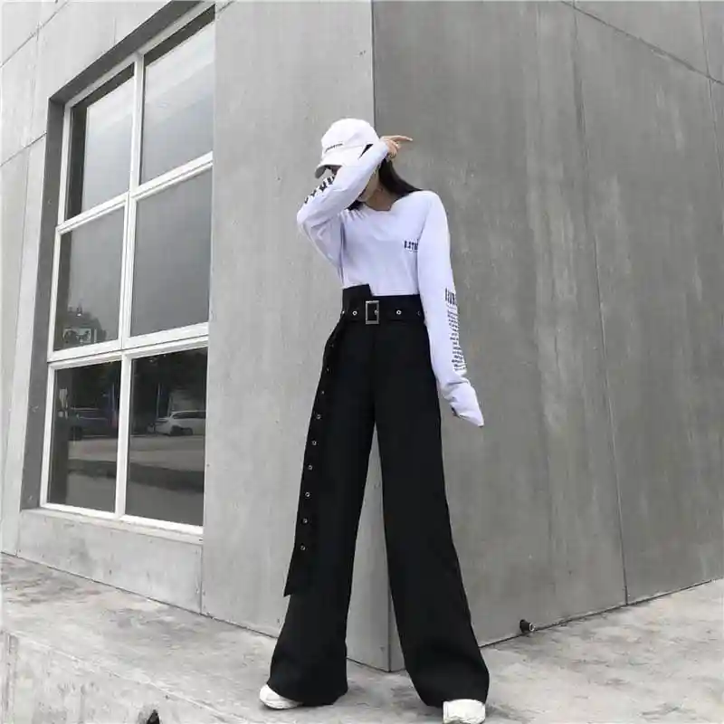 NiceMix Harajuku пояс широкие брюки женские брюки с высокой талией сплошной цвет длинные брюки весна осень повседневные свободные женские брюки
