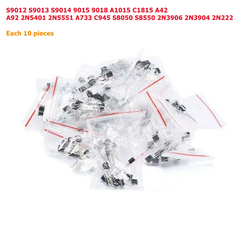 Transistor Assorted Kit 180PCS S9012 S9013 S9014 9015 9018 A1015 C1815 A42 A92 2N5401 2N5551 A733 C945 S8050 S8550 2N3906 2N3904