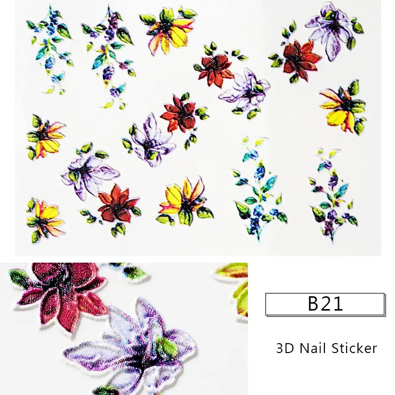 Наклейки для ногтей с объемным тиснением в виде цветов, Водные Наклейки с гравировкой, наклейки для дизайна ногтей в виде цветов, акриловые наклейки для ногтей с водными горками - Color: SS06540