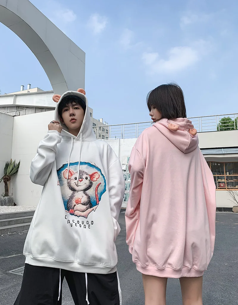 Толстовка в стиле хип-хоп Harajuku с мультяшной мышкой, фирменный дизайн, Модная хлопковая Толстовка для мужчин на осень и зиму