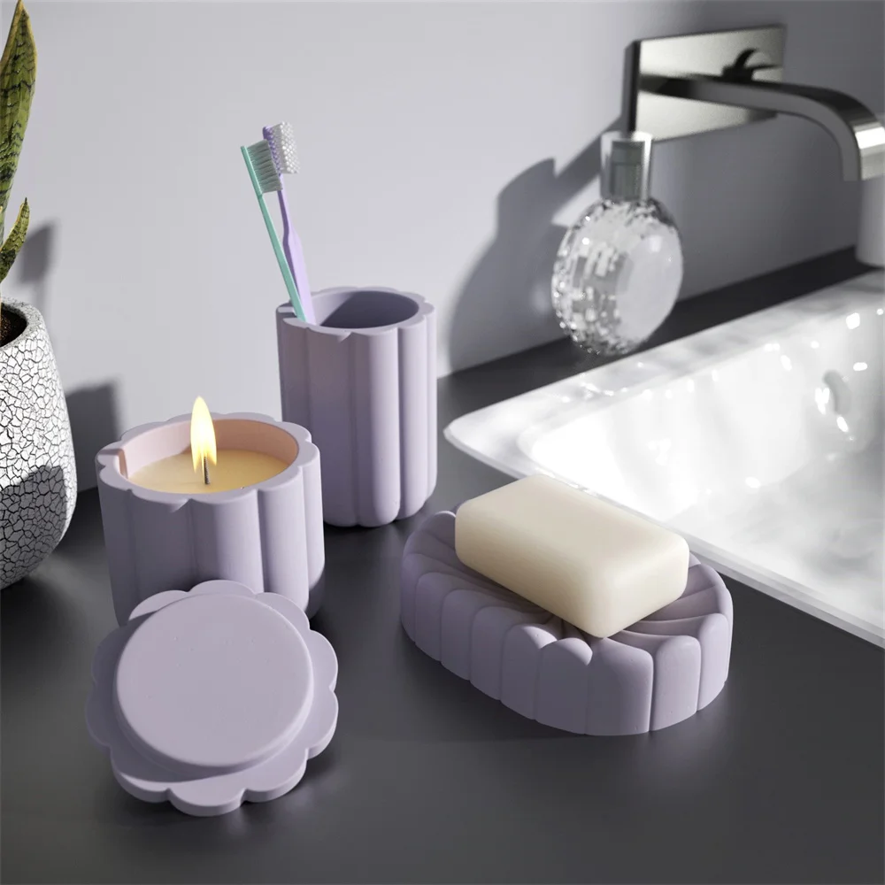 Concrete Silicone Candle Jar Mold DIY Cement Soap Dish Bathroom Accessories Set Mould Nordic Toothbrush Holder Making Tool | Дом и сад