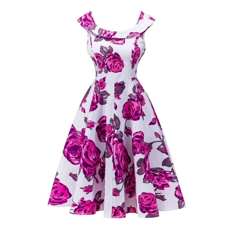 Kostlish A-Line Women Summer Dress Audrey Hepburn 50s 60s Floral Print Vintage Dress Women 2017 O-Neck Party Dresses Plus Size (73)