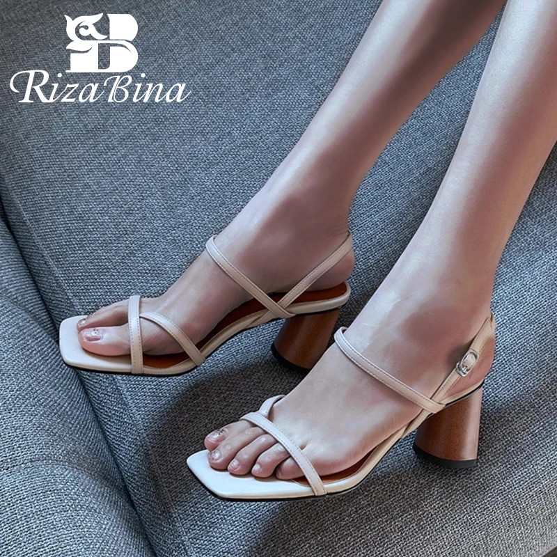 RIZABINA/женские модные сандалии обувь на толстом каблуке с металлической пряжкой