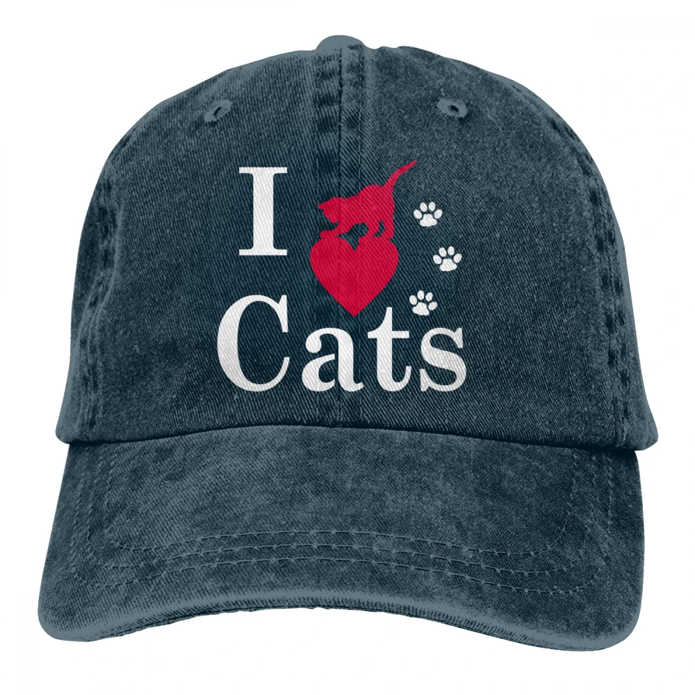 I Love Cats Casquette черные унисекс Мужские Женские джинсовые бейсболка с ремешком кепки регулируемые Гольф папа шляпа