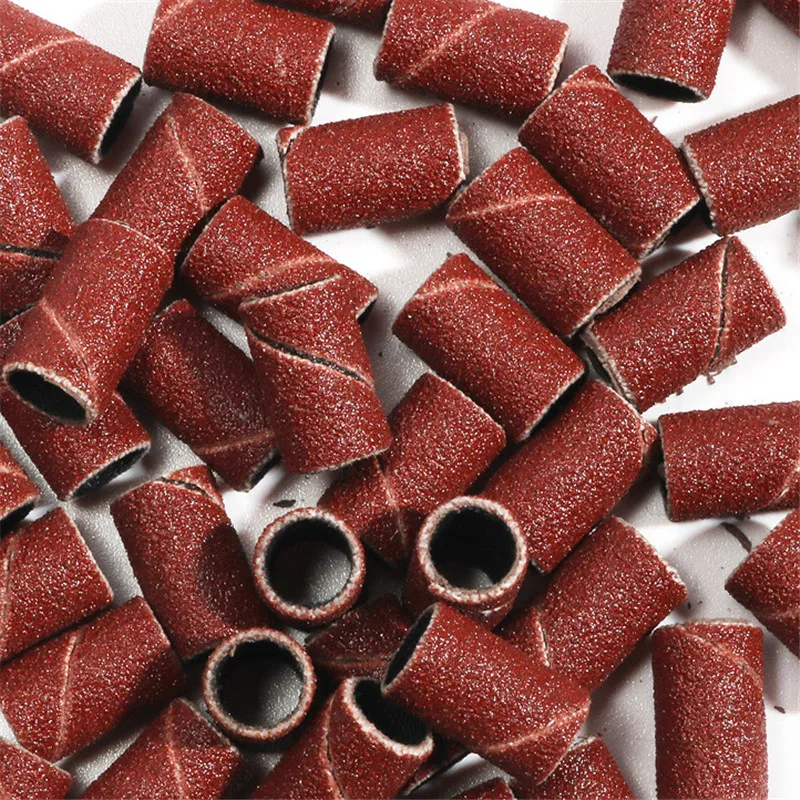 Sanding Cap Bands Electric Manicure Machine 180/120/80 Grit Nail Drill Grinding Bit Files Pedicure Tool Set Brown 100/50pcs nail drill bit manicure tools electric manicure set electric nail drill bit manicure drill bit electric manicure drill