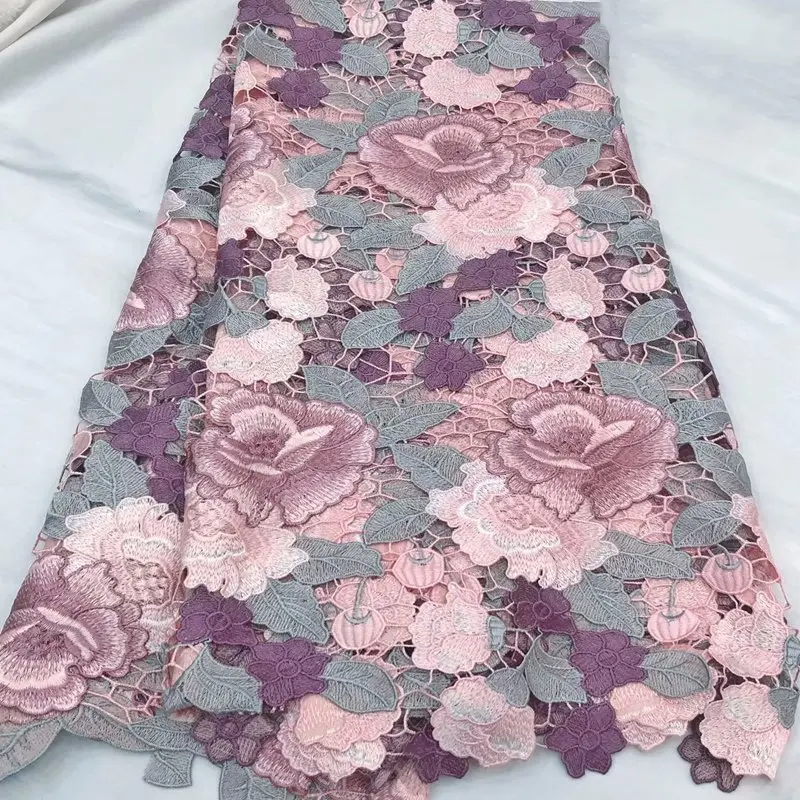 BabyPink Eggplant 3 Мелодии гладкое хлопковое гипюровое кружево Африканский шнур кружева нигерийская швейцарская Одежда Ткань свежая здоровая одежда высшего качества 5 ярдов/шт RG988 - Цвет: BabyPink Eggplant