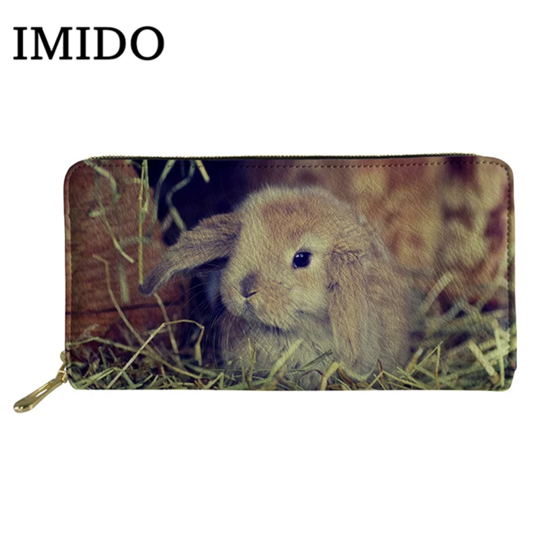 IMIDO милый кошелек с принтом кролика Модный женский клатч кожаный кошелек кредитный ID держатель для паспорта и карточек Женская длинная Carteras печать - Цвет: WLL433Z21