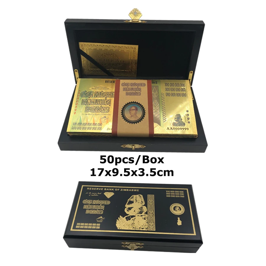 100 Decillion 45/50 шт сто Qunitillion долларов Зимбабве с покрытыем цвета чистого 24 каратного золота банкнот в black Box и коллекция подарков - Цвет: 100 Decillion