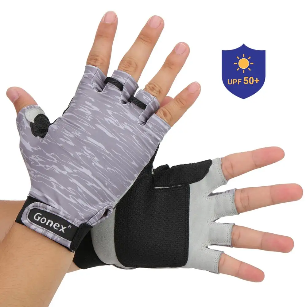 Padding Gray Blue Black S/M L/XL Boating Hiking Surfing Kayaking Goture UV Protection Fishing Gloves UPF50+ Sun Protection Fingerless Gloves Breathable Gloves Men Women for Sailing Cycling
