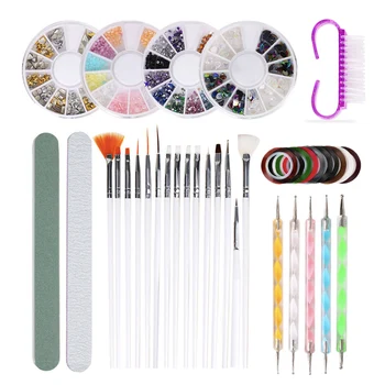 

10PCS DIY Nail Art Tools Manicure Kit Glitter Nail Rhinestones Nail Sticker Decal Nail Decoration Nail Files Dotting Pen Brush
