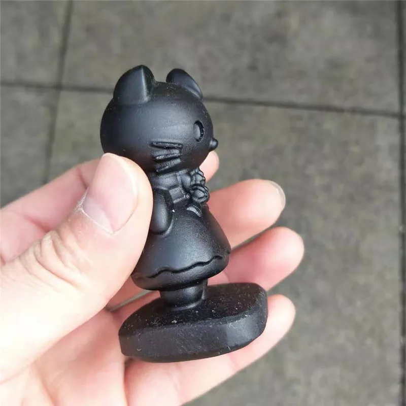 1 шт. натуральный 3D ручной резной обсидиан кварц аниме Хрустальная скульптура Кристалл хеллокитти ремесла для свадебного подарка