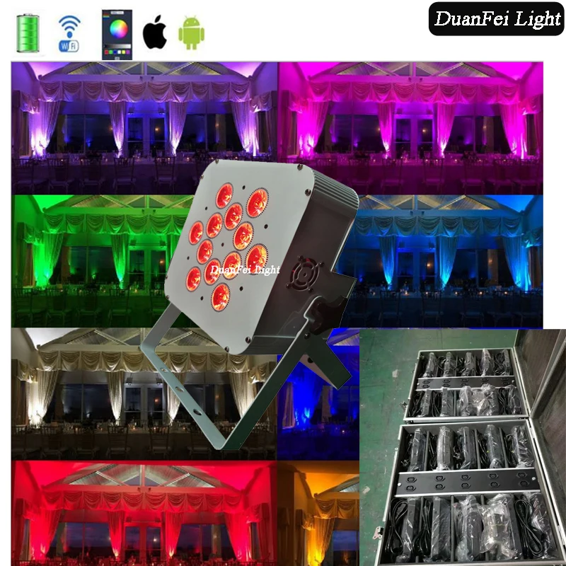 10pcs/lot with flightcase wedding led uplight rgbwa 12x15w led battery powered wireless led flat par can