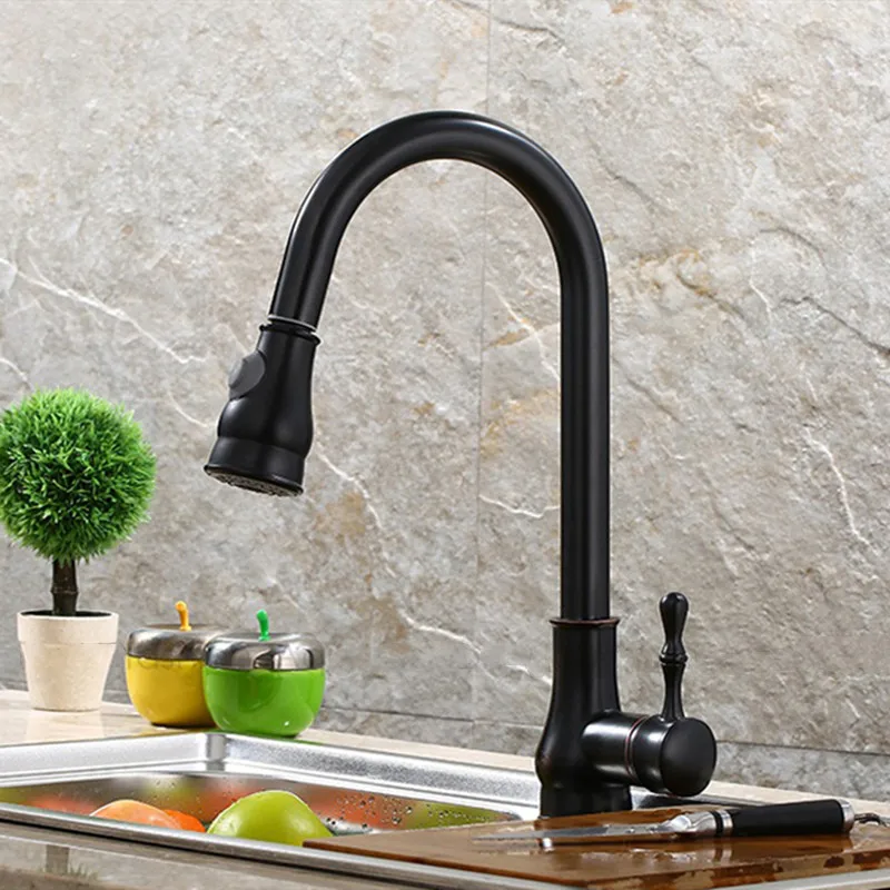 LIUYUE Kitchen Faucets Chrome Brass Classic Kitchen Faucet Pull Out Button Flush Two Exit Modes Cold Hot Water Sink Mixer Tap