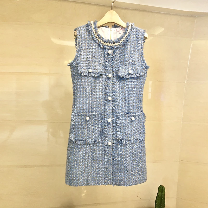 NIWIY/брендовые роскошные женские бусы, твидовое платье, Robe Femme Hiver, осень, рождественское праздничное платье, vestido de festa Jurken N9407 - Цвет: dress 9407