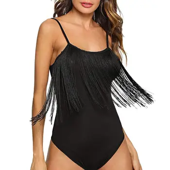 

Womens Womens Summer Sleeveless Solid Color Lingerie Bodysuit Spaghetti Strap Backless High Cut Rompers Fringed Long Tassels