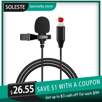 

SOLESTE 1.5M 3M Mini tie Audio Portable Microphone Condenser Clip-on Lapel Lavalier Mic Wired Microfon for smartPhone 7 8 11