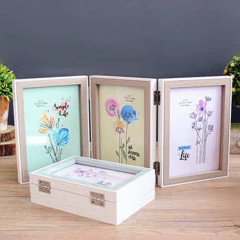 

Tri-fold Frames Modern Table Display Photo Frames Family Couples Picture Frames Set 6/7 Inch Double Three Folding Porta Retrato