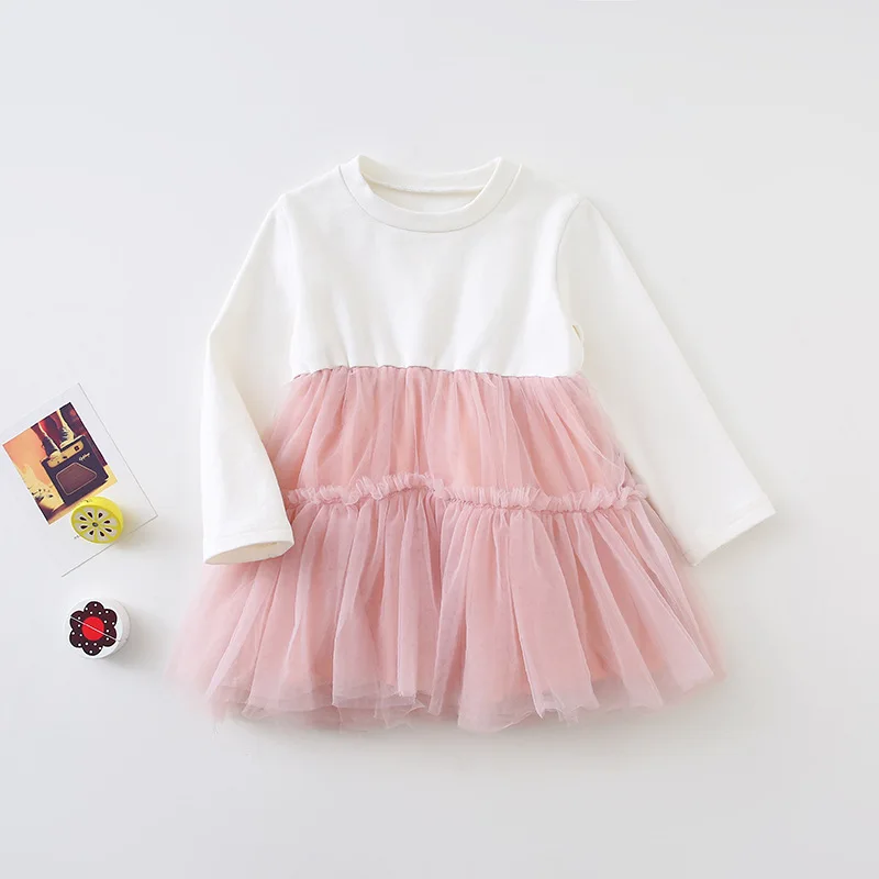 Розовый Коллекция года, Осеннее праздничное свадебное платье, vestidos, детская одежда платья для маленьких девочек Сетчатое платье принцессы для девочек топы с круглым вырезом, розничная - Цвет: Розовый