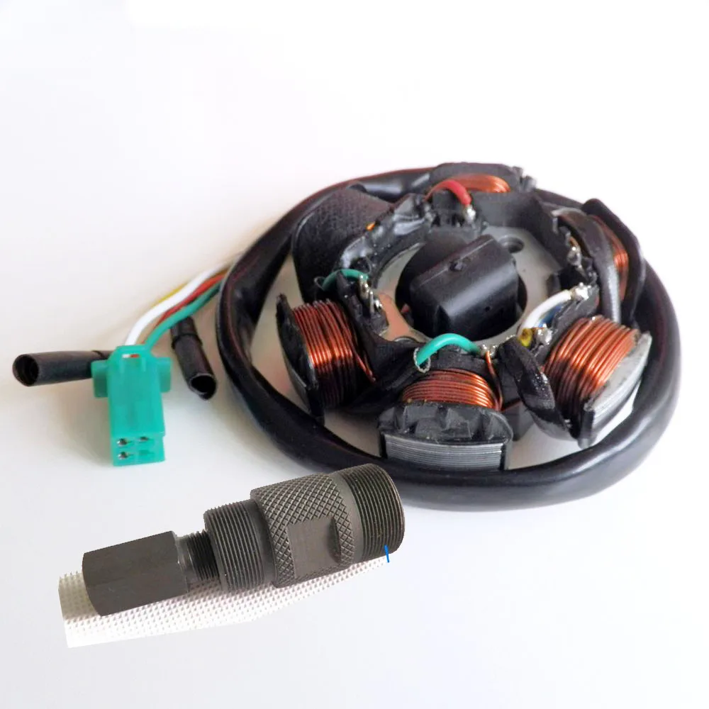 Stator and Puller ZHUANGQIAO статор с источником питания от постоянного тока, 6 Полюс маховик для скутера GY6 125CC 150CC квалифицированных - Цвет: Stator and Puller