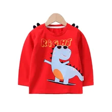 Детская одежда, новые продукты, осенняя Базовая рубашка для мальчиков из чистого хлопка, корейский стиль, принт динозавра, длинный рукав, вырез лодочкой, для детей