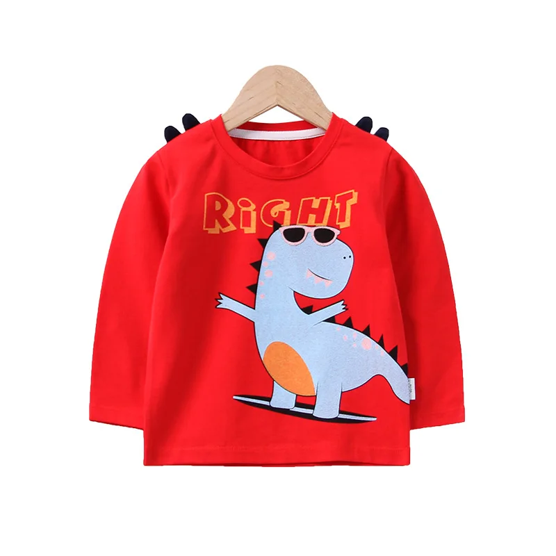 

2019 Childrenswear New Products Autumn Pure Cotton BOY'S Base Shirt Korean-style Dinosaur Printed Long Sleeve Crew Neck CHILDREN