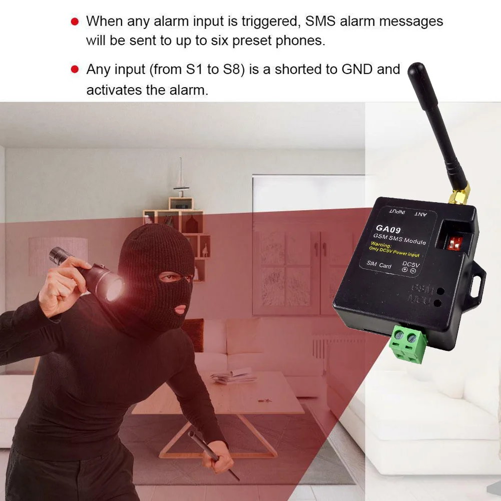 

GA09 Alarm Remote Universal Wireless Window Sensors Call Door APP 8 Channel Module Home Security GSM Alert Antenna SMS Mini