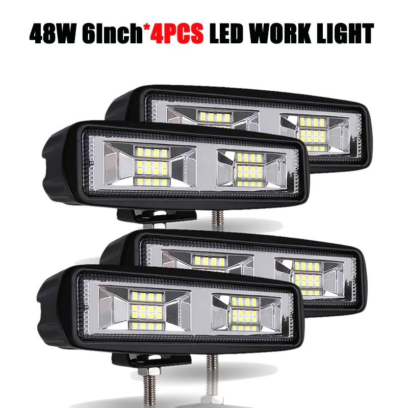 4PCS 48W Work Light 6 дюймов внедорожный светодиодный светильник 18 Вт 48 Вт точечный луч Barra светодиодный бар внедорожный 12 В 24 в светодиодный рабочий светильник для 4x4 UAZ ATV SUV автомобильные аксессуары - Цвет: 4PCS 48W Work Light