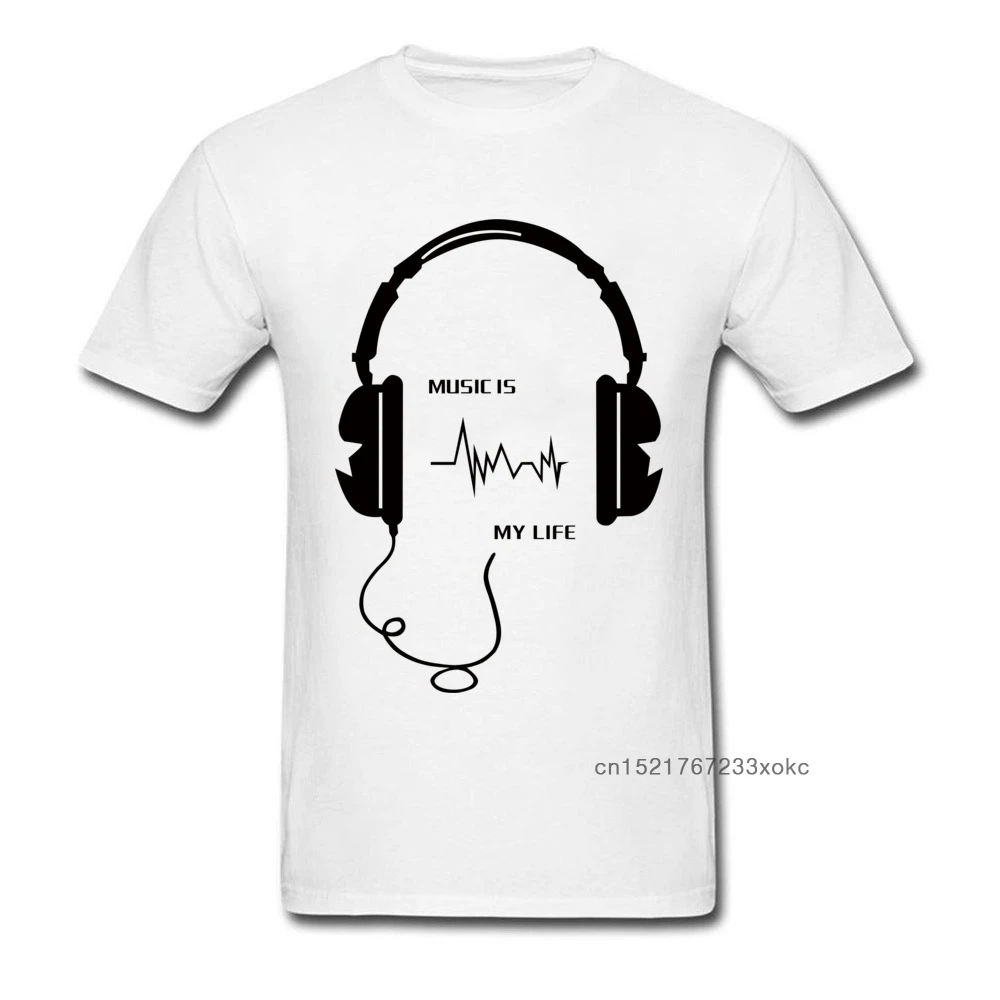 Мужская футболка в повседневном стиле Music Is My Lift белая черная с короткими