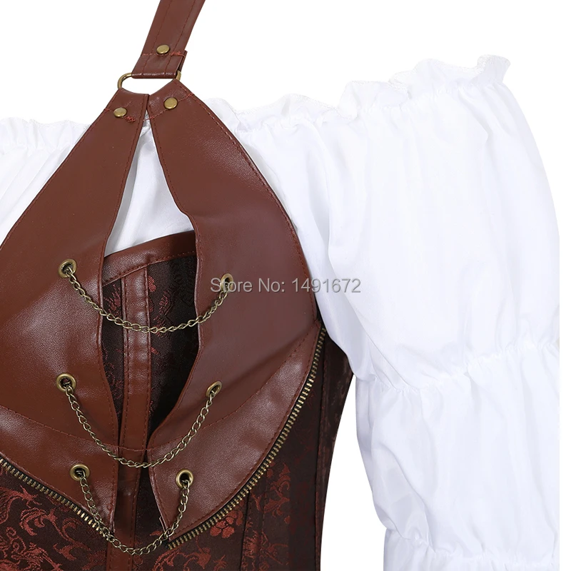Бюстье Корсетная юбка из 3 предметов кожаное платье корсет стимпанк пиратское белье корсето нерегулярный Бурлеск плюс размер черный коричневый