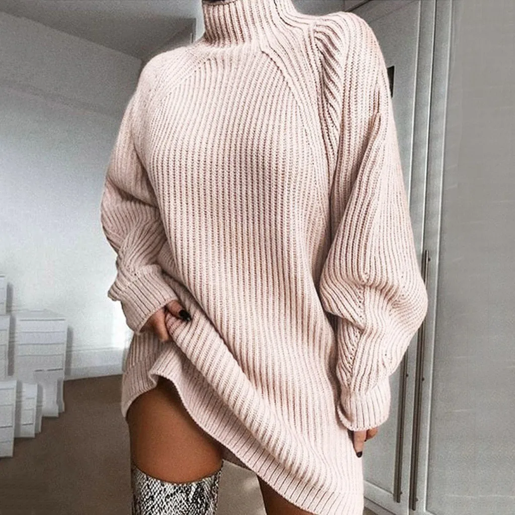 Pull femme nouveaute свитер женский однотонный длинный рукав водолазка зимний Свободный пуловер свитер платье Джерси mujer