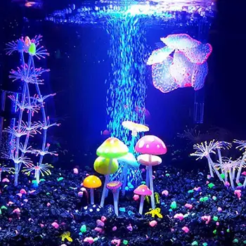 

4Pcs Fluorescent Coral Glowing Goldfish Aquarium Fish Tank Artificial Coral Mushroom Silicone Ornament