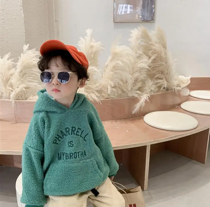 New Style Girls Boys Fleece Hooded T-Shirt Winter Fashion Kids Clothes Baby Girls Sweatshirt 1-6 Years