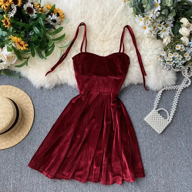 Red velvet strap dress Clearance