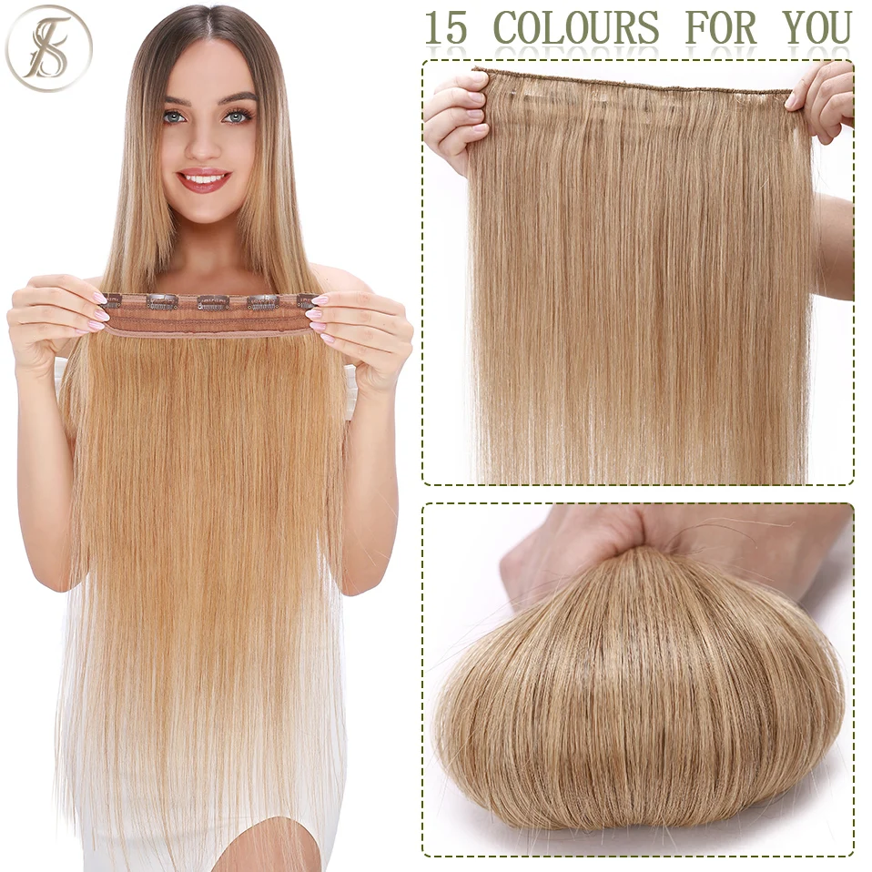 TESS Clip In Human Hair Extensions 40-60g 10"-24" Natural Extension Hair Clip 1pc 3/4 Full Head Hairpiece Clip In Natural Hair
