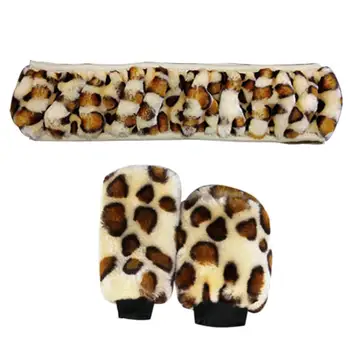 

3PCS Primary Color 38cm Diameter Unique Leopard Print Auto Car Steering Wheel Handbrake Gearshift Cover