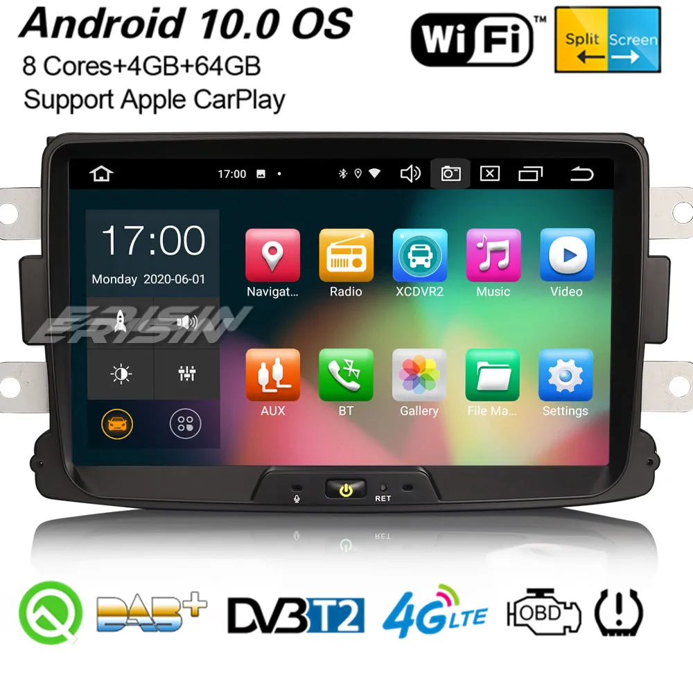 Erisin 8129 8 &quotAndroid 10 автомобильное стерео Carplay DSP DAB + GPS WiFi для Renault Dacia Duster Sandero Logan Dokker