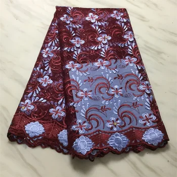 

Red Nigerian African Lace Fabrics 5Yards Guipure Lace Fabric High Quality African Cord Lace Fabric For Wedding Dress French Lace