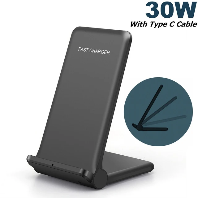 FDGAO 30W Qi Wireless Charger Stand For iPhone 13 12 11 Pro MAX XR X 8 Samsung S10 S20 S21 Foldable Fast Charging Phone Holder apple charging pad Wireless Chargers