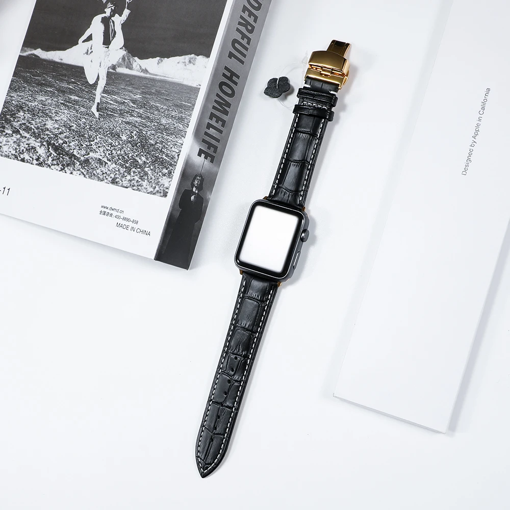 Ремешок кожаный для Apple watch band 44 мм 38 Iwatch 5 4 3 браслет с застежкой бабочкой apple 42 40