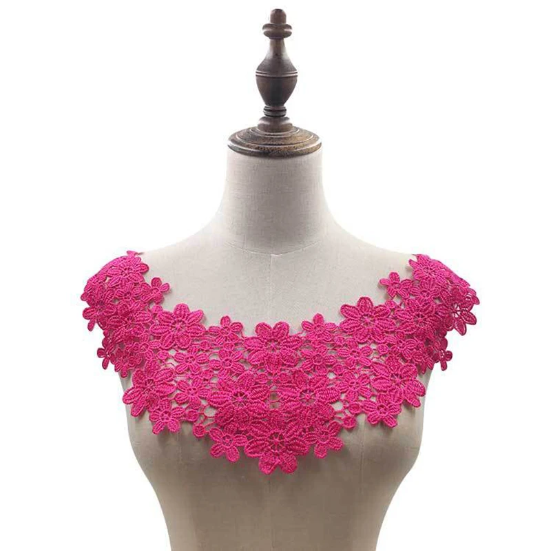 38 цветов, Высококачественная кружевная ткань с вышивкой, аппликацией, декольте, сделай сам, многоцветные полые платья, одежда, кружевной воротник для шитья - Цвет: Розово-красный
