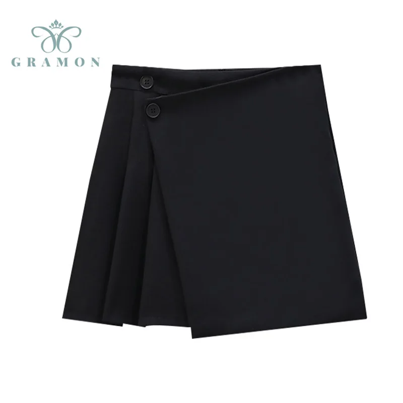 Plus Size Mini Skirts Women Preppy Style High Waist Black Pleated Short Jupes Korean Chic Autumn All-Match Button A-Line Skirt | Женская