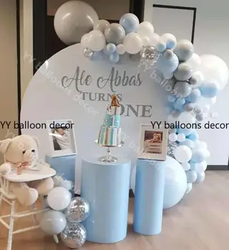 

160pcs DIY Macaron White Gray Blue Balloon 1 Arch Kit Sliver Balloon for Birthday Baby Shower Wedding Party Decoration
