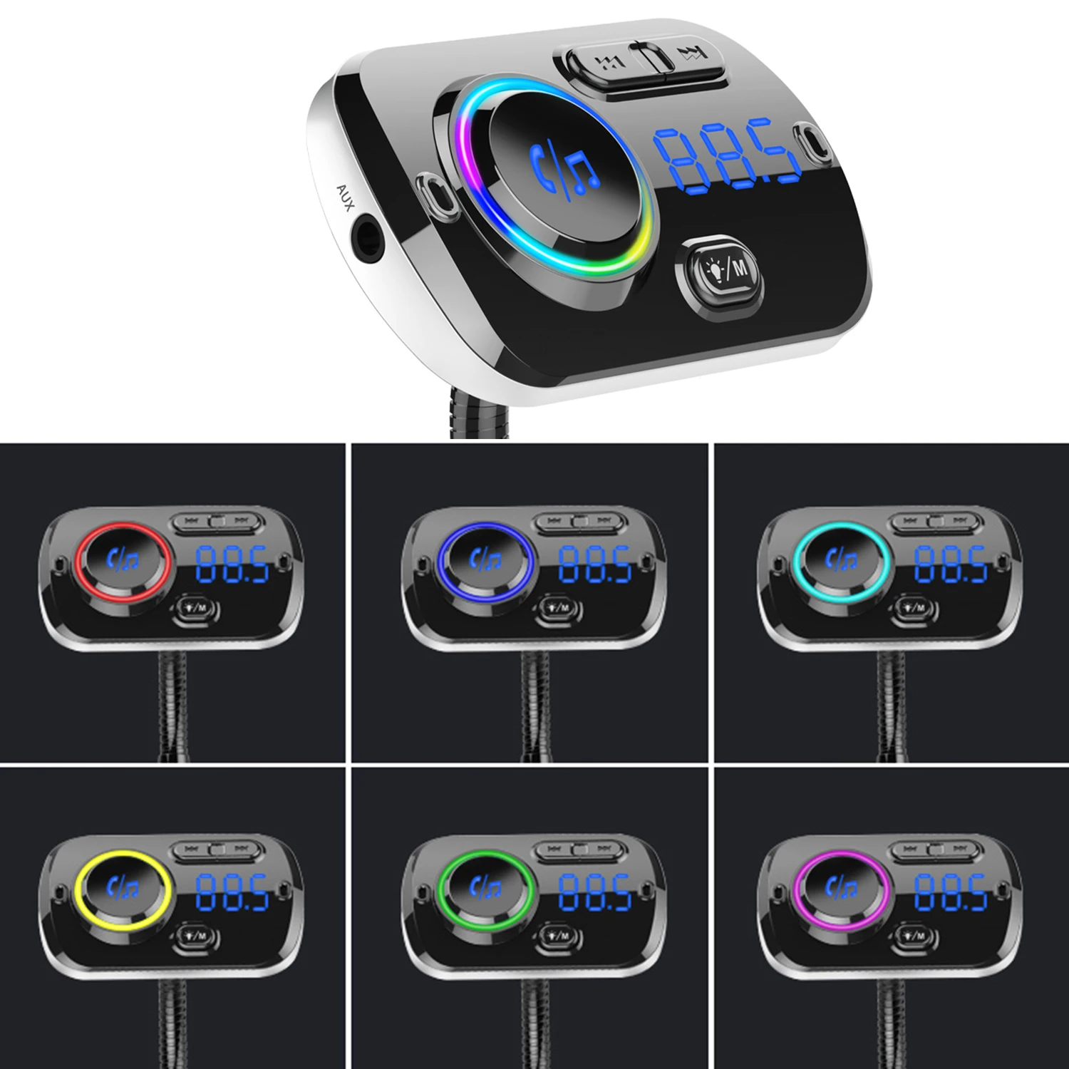 Besegad Portable Car Vehicle Bluetooth FM Transmitter HandsFree Wirless Radio Adapter AUX MP3 Player with Dual USB Car Charger