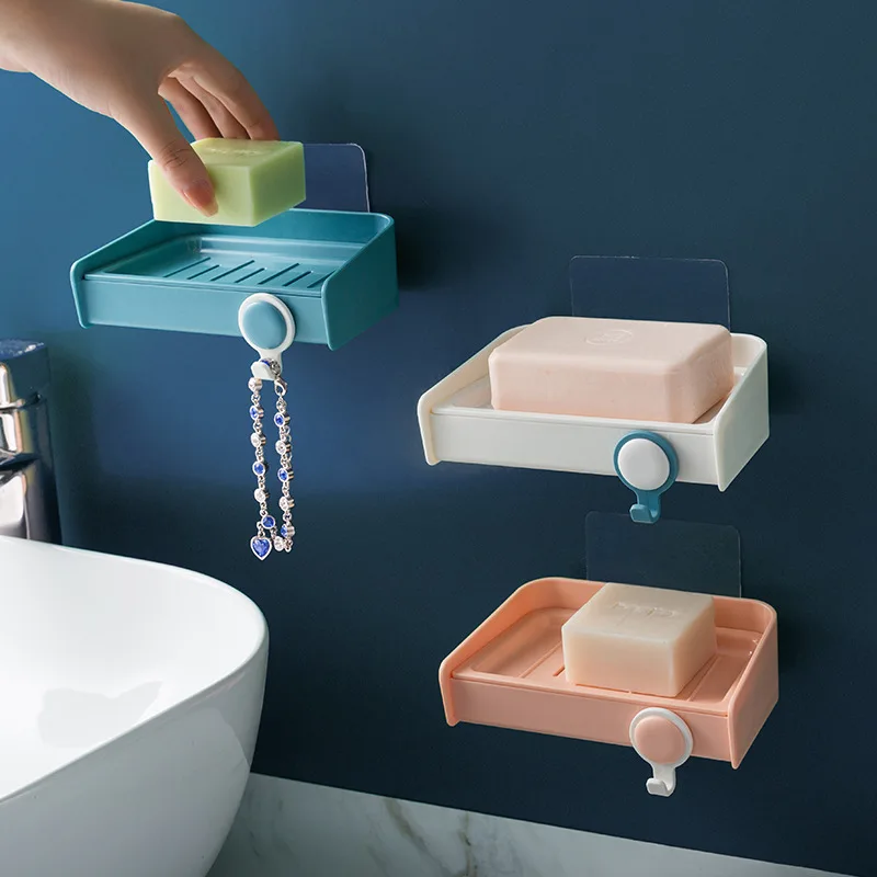 Punch-Free Double-Layer Soap Box Bathroom-Mounted Drain Rack Bathroom Portable Viscose Soap Holder Bathroom Accessories
